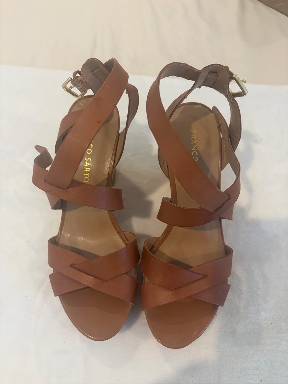Franco Sarto Tan Leather Crisscross Strap Heels